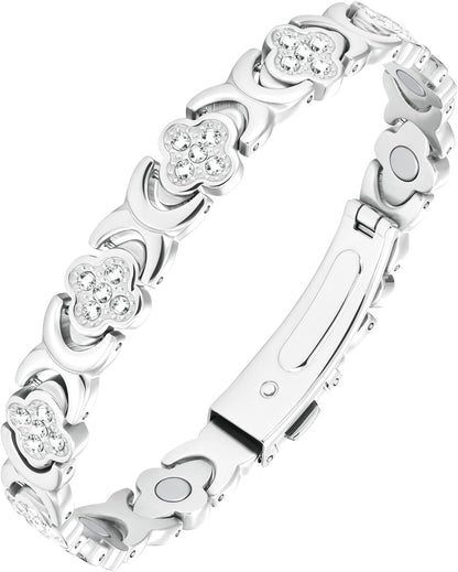 Pure Copper Bracelet for Women, Super Strong Magnetic Therapy Pain Relief Bracelet with 3800 Gauss Magnets and Sparkling Cubic Zirconia, Adjustable, Infinity Clover Jewelry