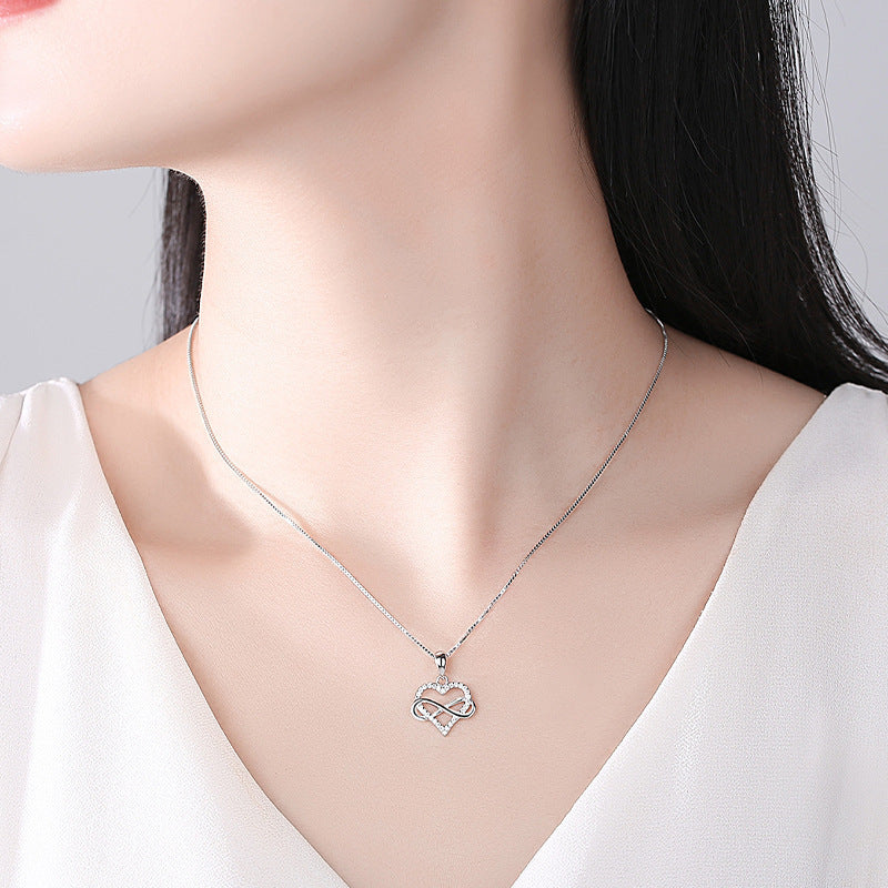 Infinity Heart Necklace for Women, Love Heart Pendant with Cubic Zirconia and Infinity Necklace, 925 Sterling Silver Heart Necklace for Girlfriend